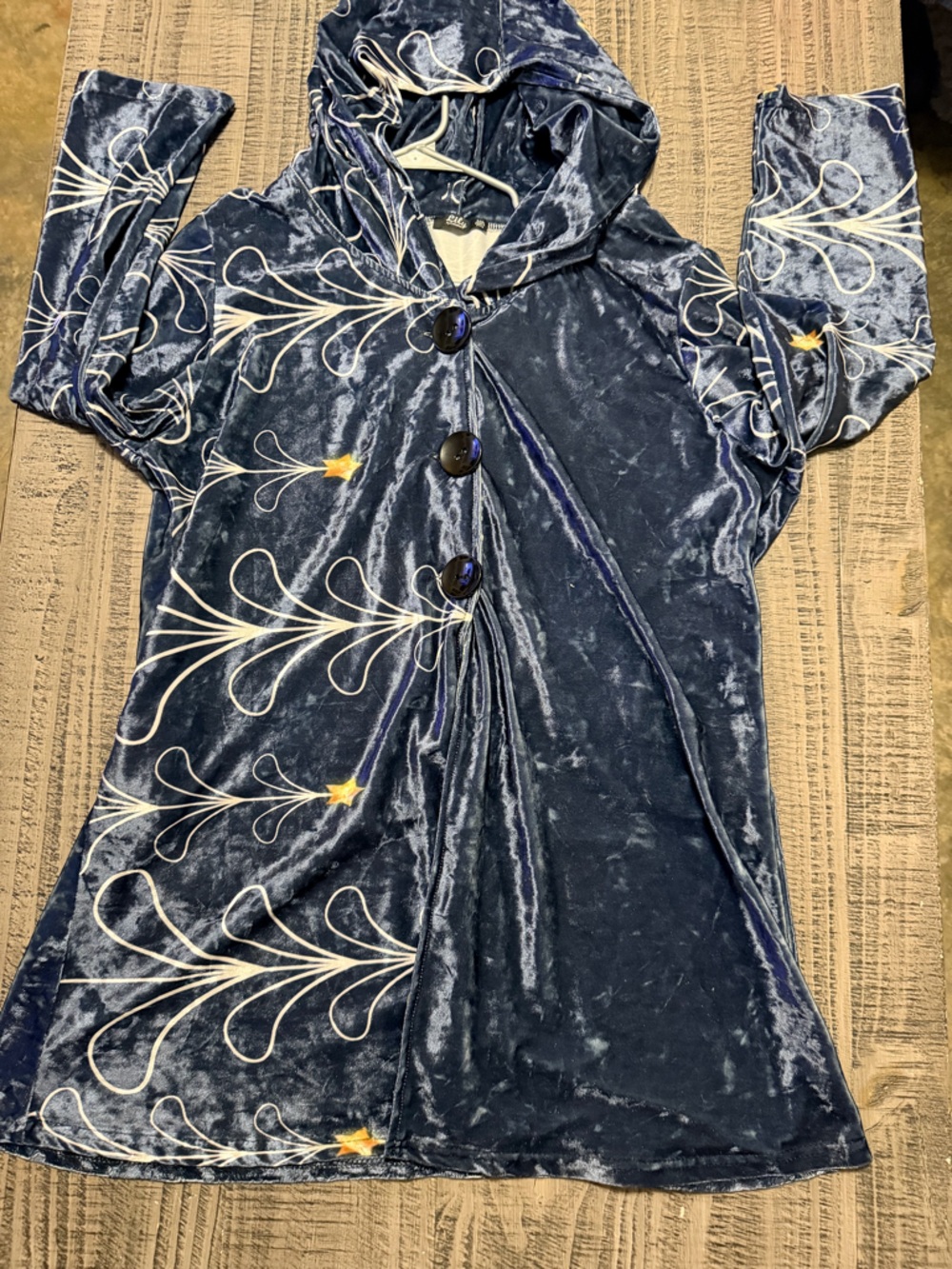 Lily by Firmiana  Navy Velvet Hoodie Jacket with White & Gold Floral Accents